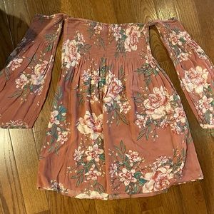 Floral off the shoulder/strapless dress